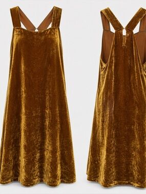 LOFT Golden Mustard Velvet Midi Dress